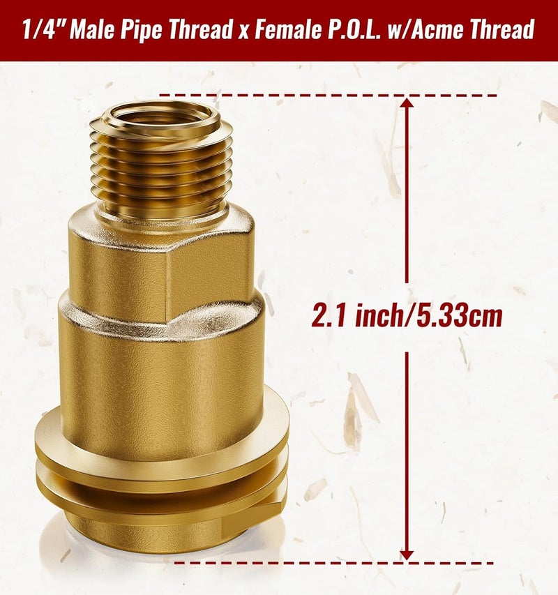 CALPOSE QCC1 Propane Adapter, 5042 Propane Gas Fitting Hose Adapter with 1/4 Inch Pipe Thread and QCC1 Male & POL Female Connector, Solid Brass Propane Adapter for Outdoor Cooking - Image 3